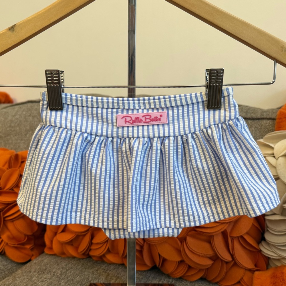 ❣️🆕Ruffle Butts Skirt Swimsuit Bottom Blue & White Seersucker Preppy Swimwear❣️ - Picture 4 of 7